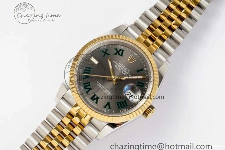 0102 UrbanChic DateJust 36mm SS YG DIWF 1:1 Best Edition 904L Steel Gray Dial Green Markers on Jubilee Bracelet SA 2309